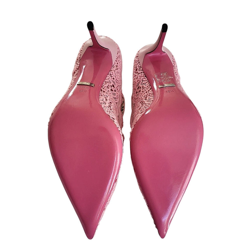 Gucci Virginia Crystal Embellished Corded Lace Mary Jane Pumps Pale Pink 40.5 - Picture 12 of 14
